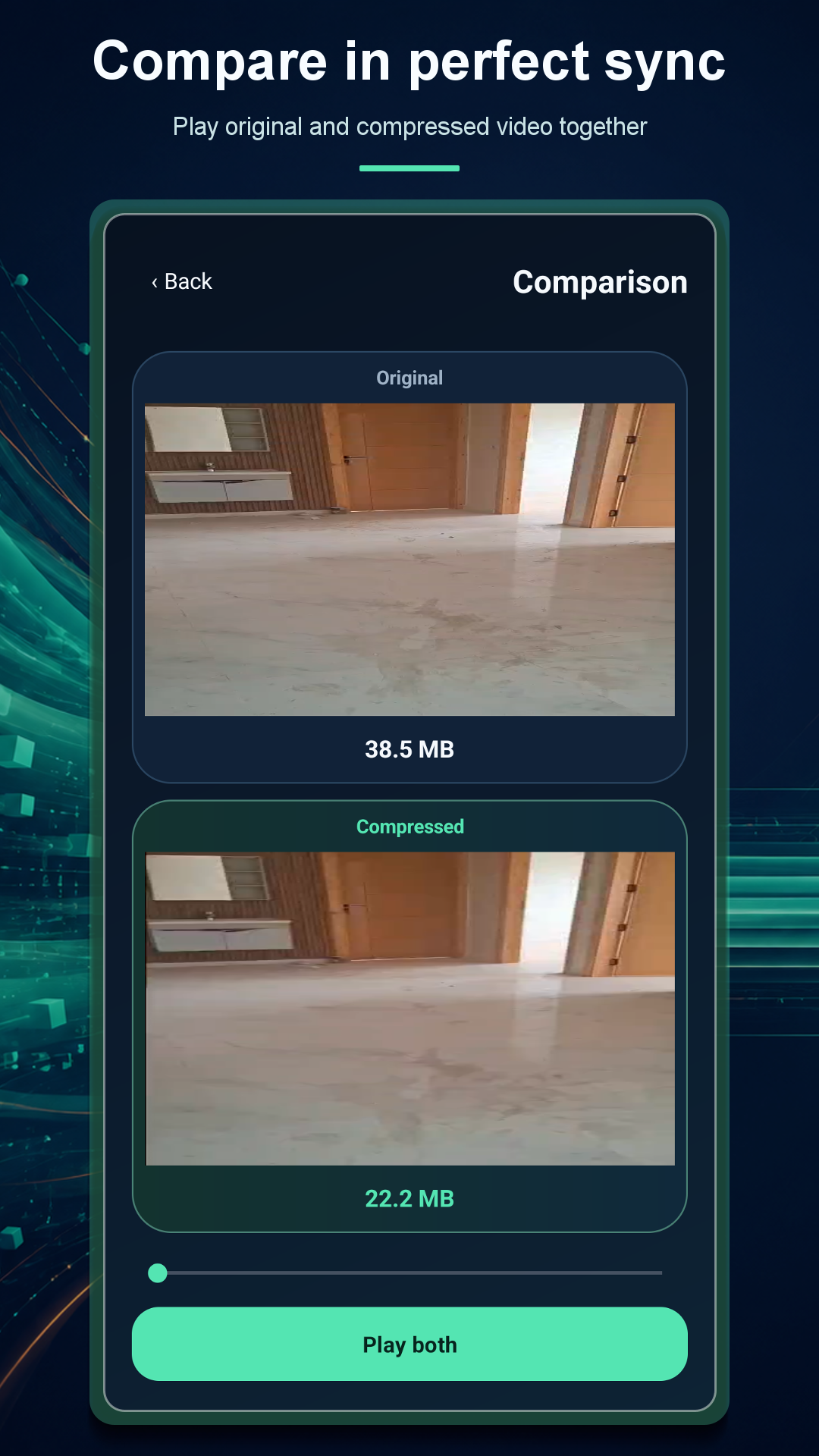 Synchronized original and compressed video comparison