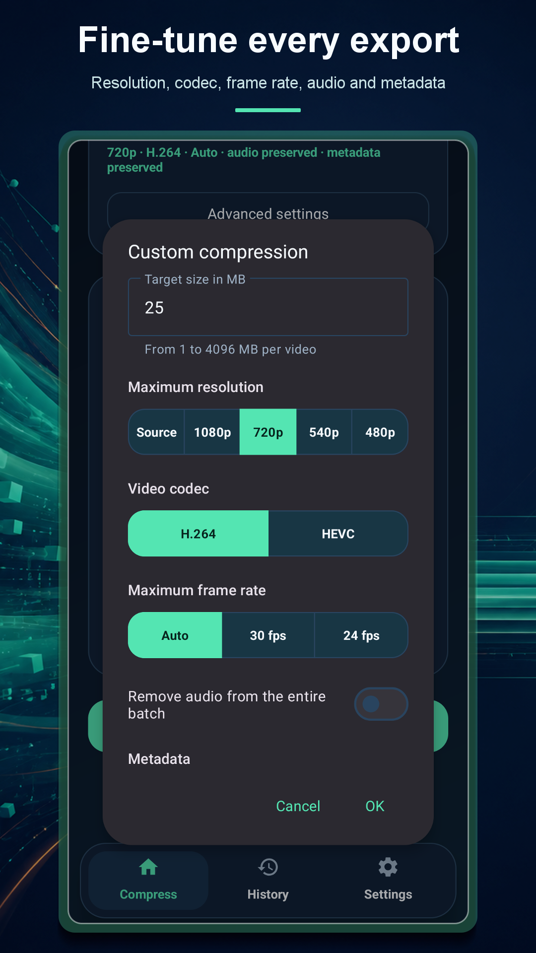 Advanced SmartCompress video controls