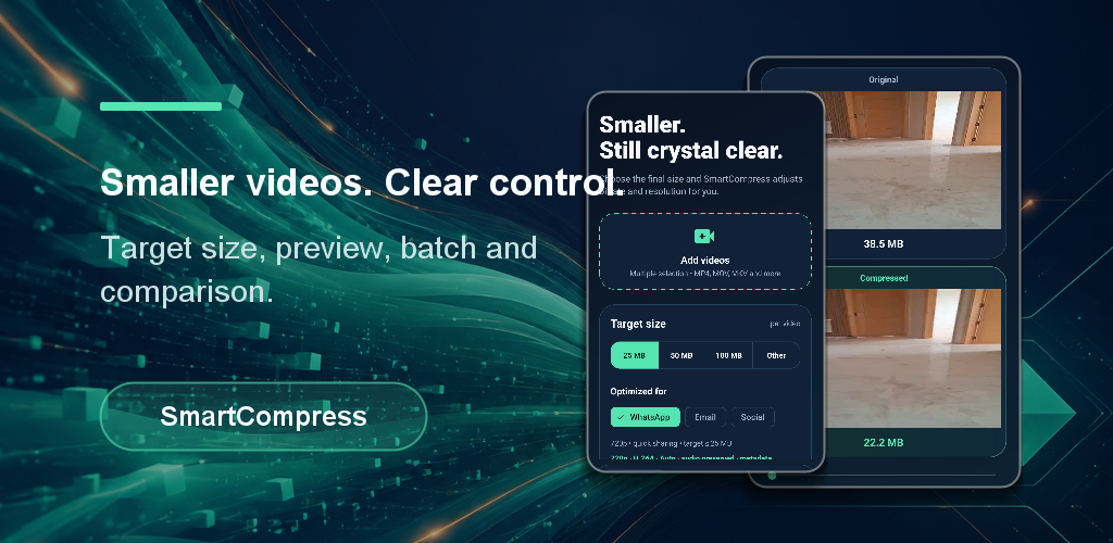 SmartCompress feature overview with target size and comparison