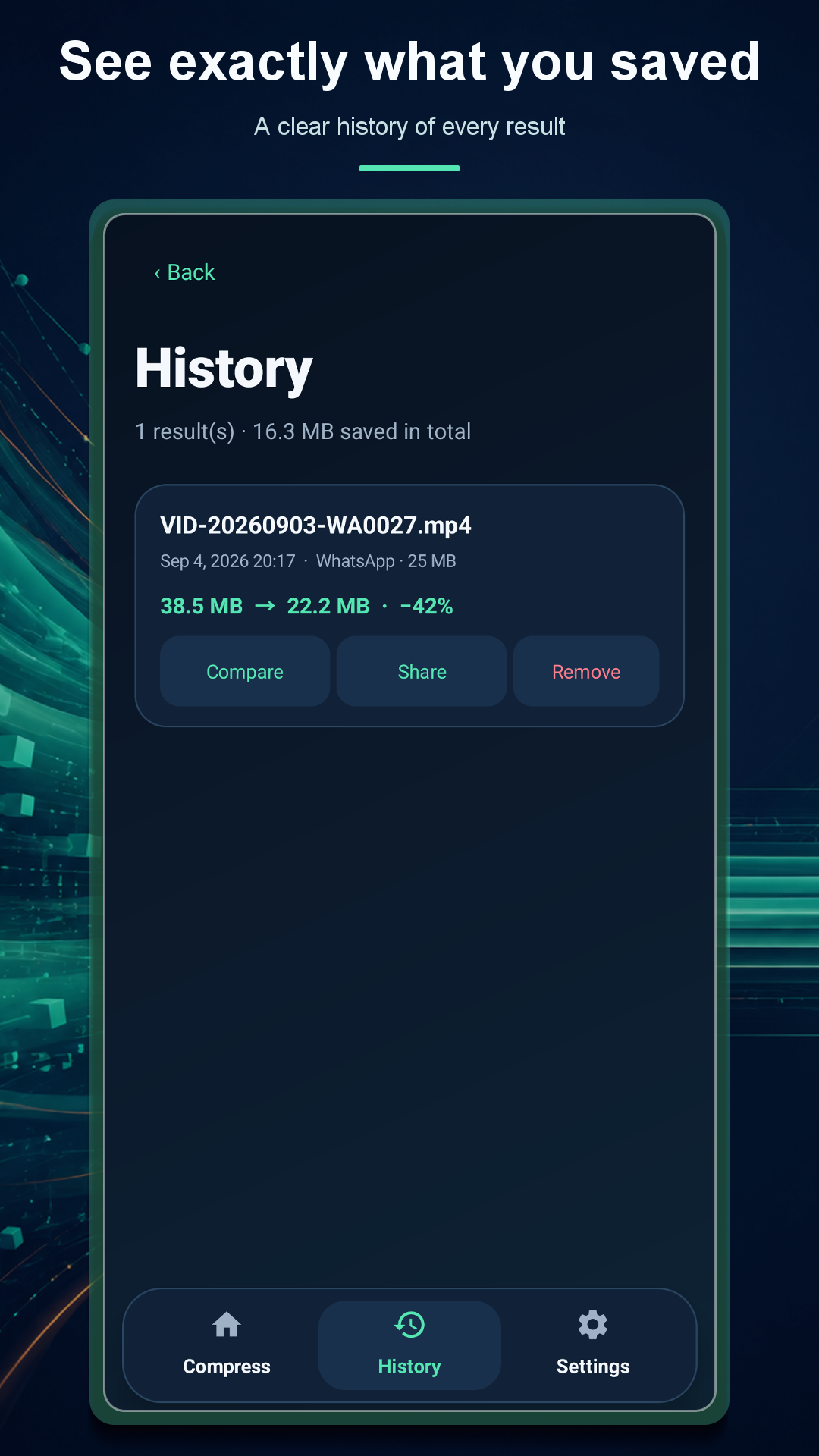SmartCompress local compression history